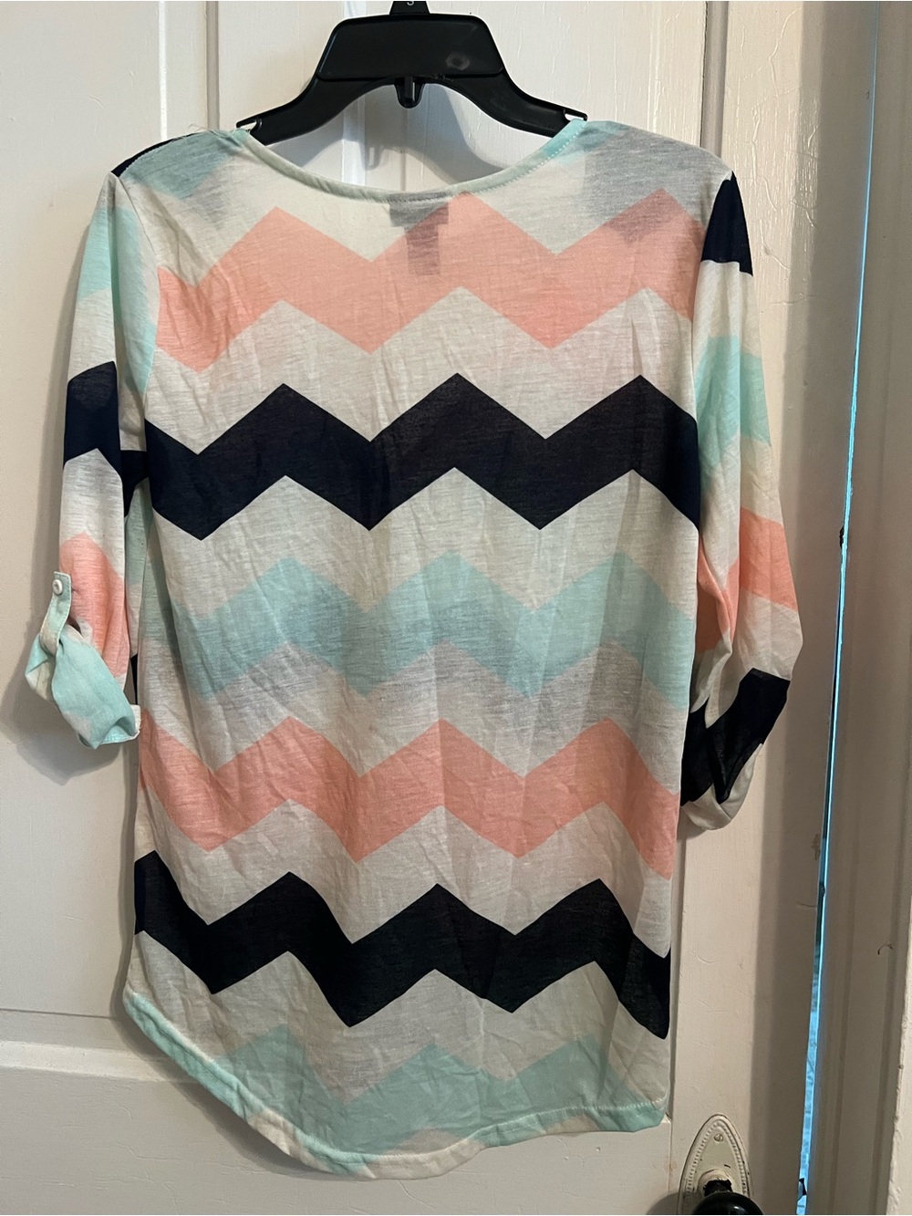 Rue21 Chevron Henley Top in Mint, Coral & Navy - Picture 2 of 2